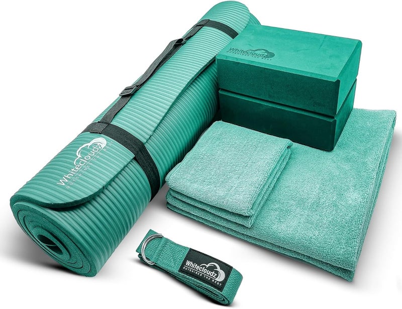 WHITECLOUDZ Yoga kit, 7-Piece Yoga Mat Set for Home Workouts, Thick Yoga Mat, Yoga Blocks, Strap, Yoga Towels & Carrying Bag, Exercise Mat with Yoga Equipment for Women & Men, Enhance Yoga Practice - Image 1